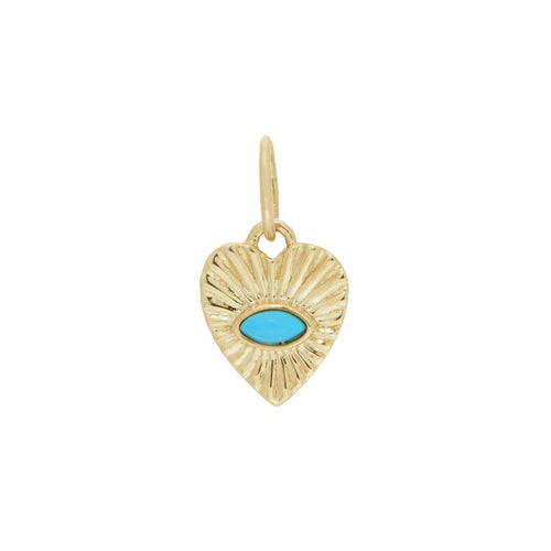 ZAHAVA ~ 10 mm  Sunbeam Heart Charm in 10 K Gold with a Turquoise  stone in the middle 