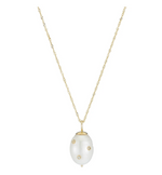 ARIEL GORDON - The Diamond Baroque Pearl Drop Necklace on 22" Singapore Chain - full view 