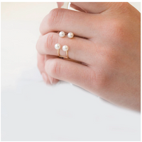 Poppy Finch Double Baby Pearl Open Ring on model 