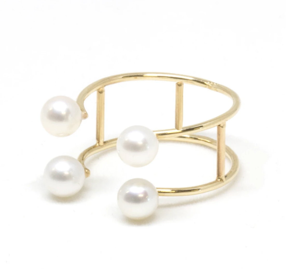 Poppy Finch Double Baby Pearl Open Ring close up view 
