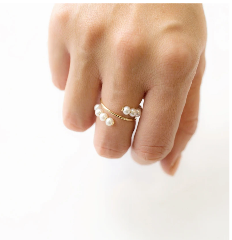 Double Baby Pearl Spiral Ring on Model 