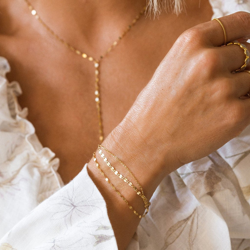 Leah Alexandra~ Shimmer Bolo Bracelet  in 10K GOLD on Model 