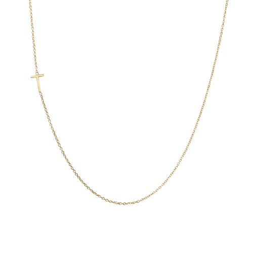 The Meghan Mini Initial Necklace in Yellow Gold with a T initial- The Right Hand Gal