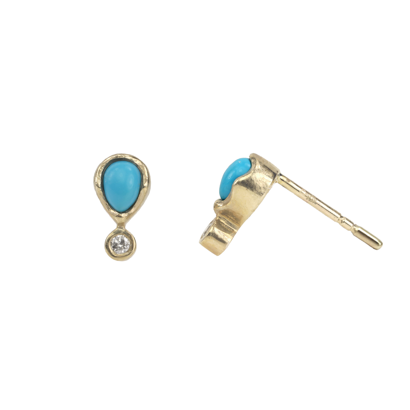 Pear Shaped Turquoise Stud Earrings with Diamond Drop- side view 