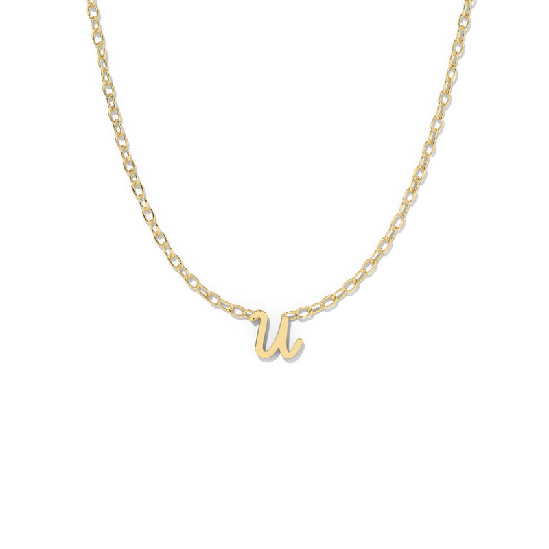 Script Initial Necklace- Yellow Gold –  U 