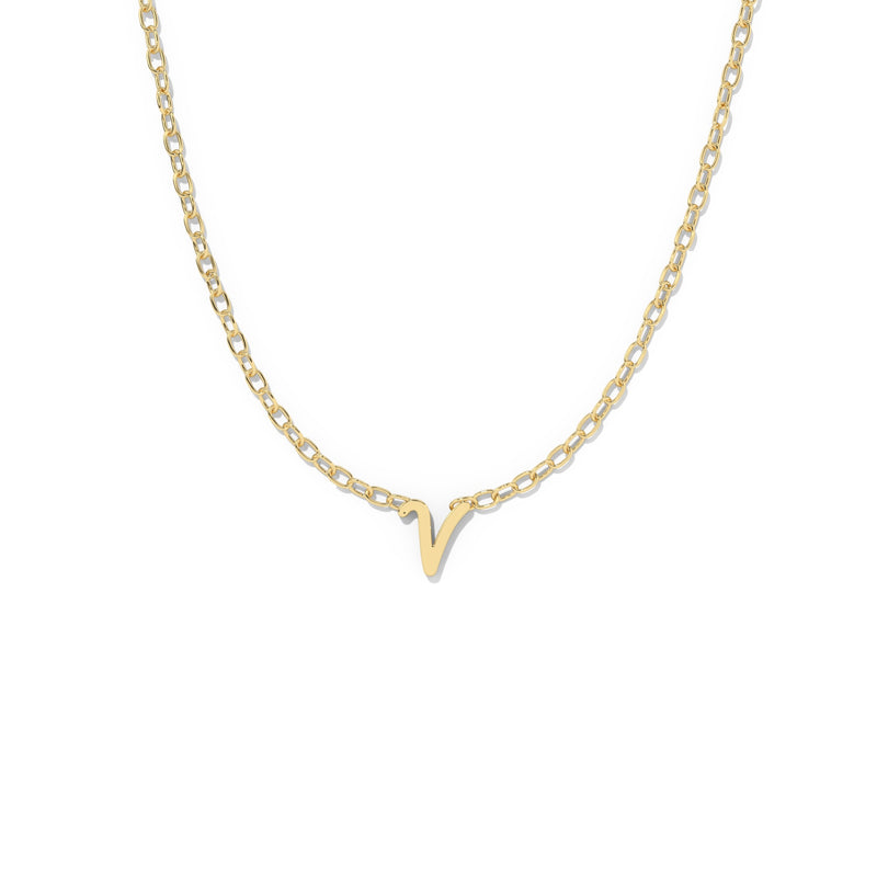 Script Initial Necklace- Yellow Gold –  V