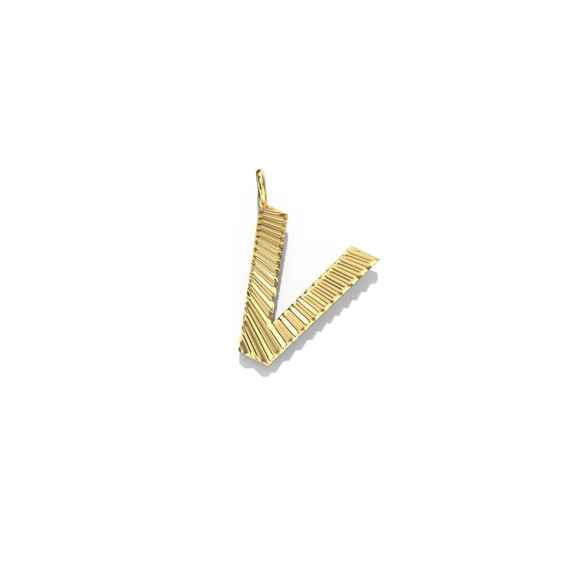 Lifestyle Studio - Fluted V  Letter Pendant in 10K Yellow Gold   available at Hickox, Mississauga, Canada  