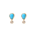 Pear Shaped Turquoise Stud Earrings with Diamond Drop- front view 