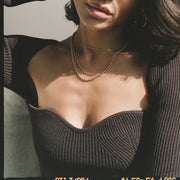 Model wearing 2 Gold Ball chain necklaces - 1.5mm in a 14" length +a 3mm  in 16" length. 