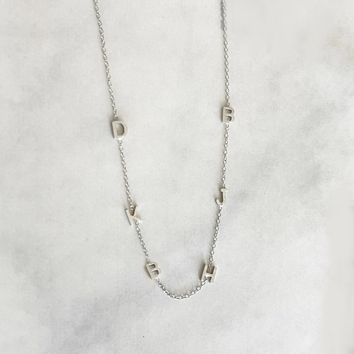 The Meghan Mini Initial Necklace in White Gold with 6 Initials- The Right Hand Gal 