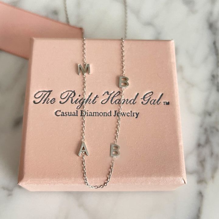 The Meghan Mini Initial Necklace in White Gold with  4 Initials - The Right Hand Gal 