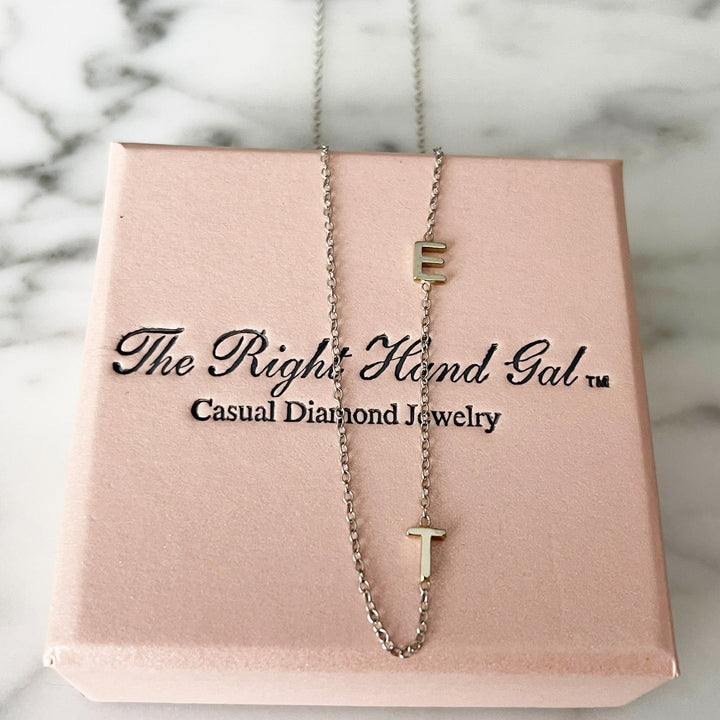 The Meghan Mini Initial Necklace in White Gold with 2 Initials - The Right Hand Gal