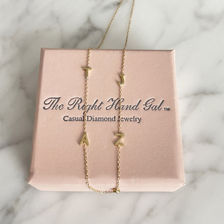 The Meghan Mini Initial Necklace in yellow Gold with  4 Initials - The Right Hand Gal 