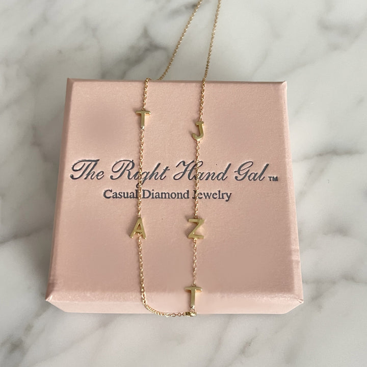 The Meghan Mini Initial Necklace in Yellow Gold with  5 Initials - The Right Hand Gal 