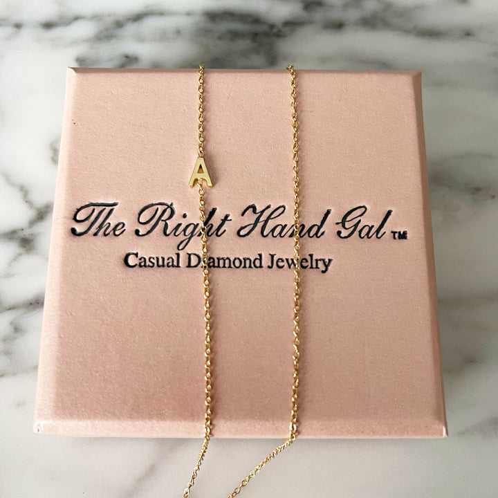 The Meghan Mini Initial Necklace  in Yellow Gold  with 1 Initial- The Right Hand Gal 