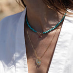 Natural Arizona Round Turquoise Beaded Necklace, on Model 