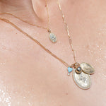 ZAHAVA~ Turquoise and Diamond Heart Charm~ 10K Yellow Gold on Model 